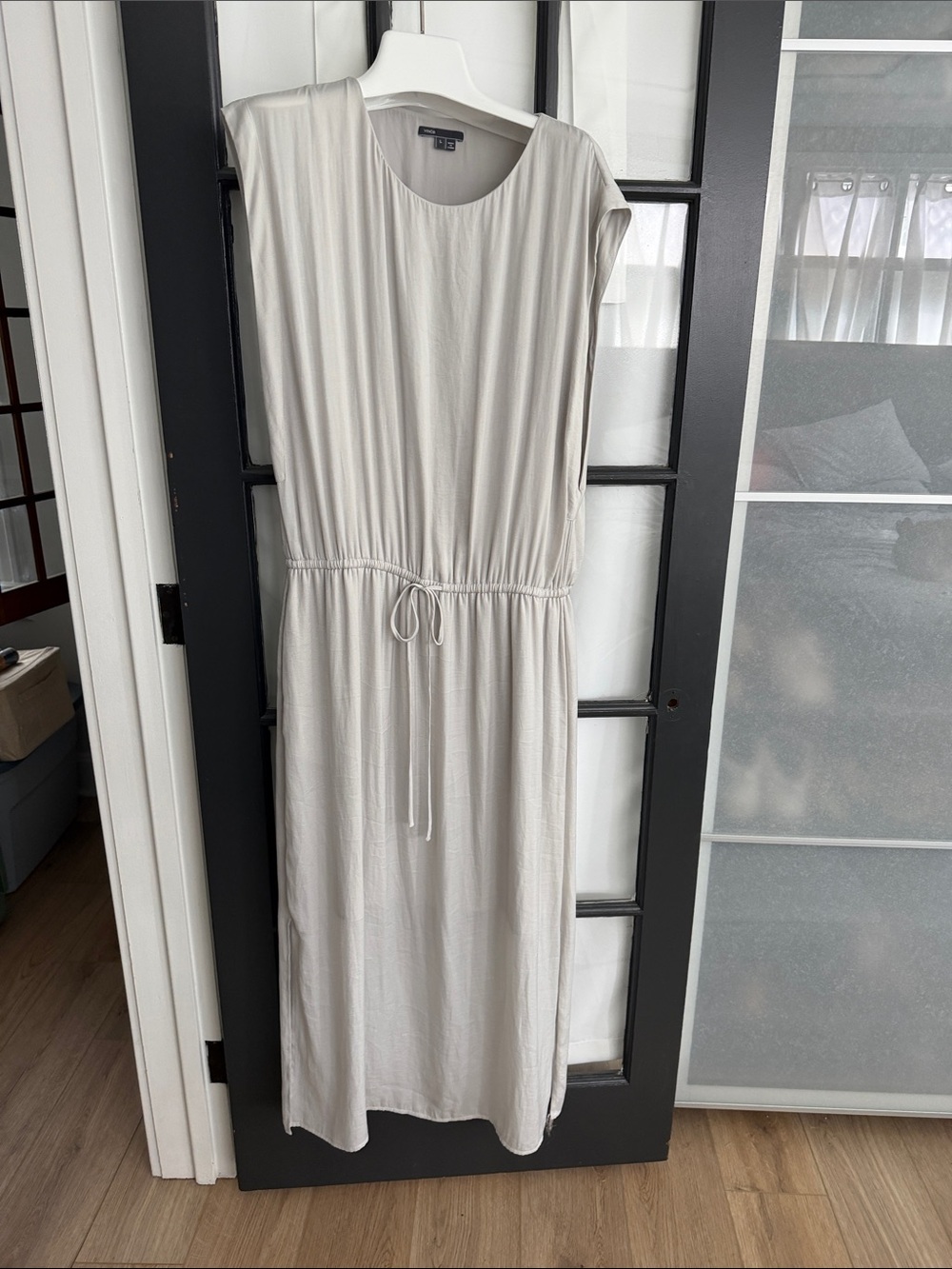 Vince Light Gray Sleeveless Drawstring Maxi Dress